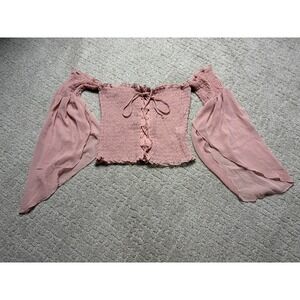 Y2K Charlotte Russe sheer Dust Pink Corset front fairy whimsygoth Off Shoulder L
